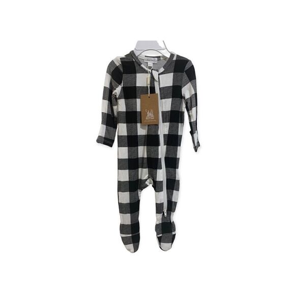 ANGEL DEAR - 2-WAY ZIPPER FOOTIE - BLACK PLAID BUFFALO, 3-6 months - Picture 2 of 3